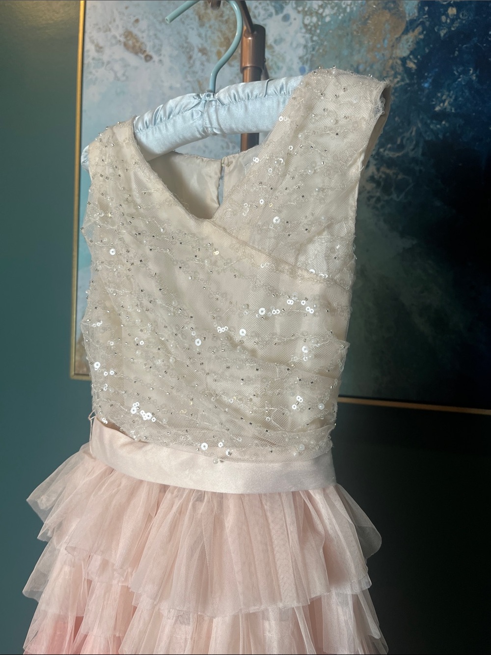 Badgley Mischka Girls Ombre Pink Tiered Tulle Party Dress with Sequin Bodice - Picture 2 of 8